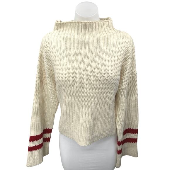 Design Lab Women's Cream Red Striped Turtleneck Oversized Sweater Top Size M - Picture 1 of 5